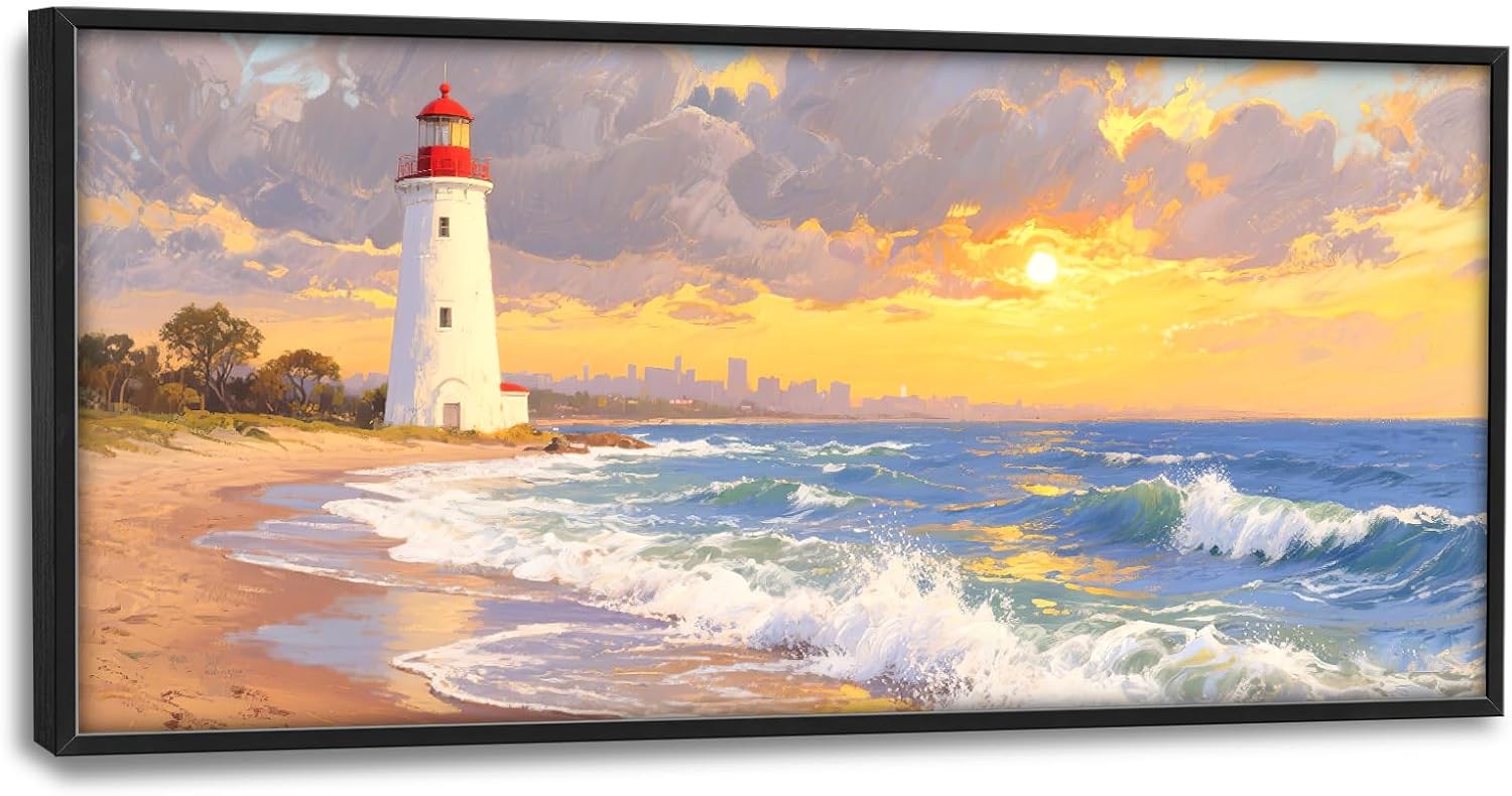 Large Wall Art Lighthouse Ocean Sunset 30x60 Print