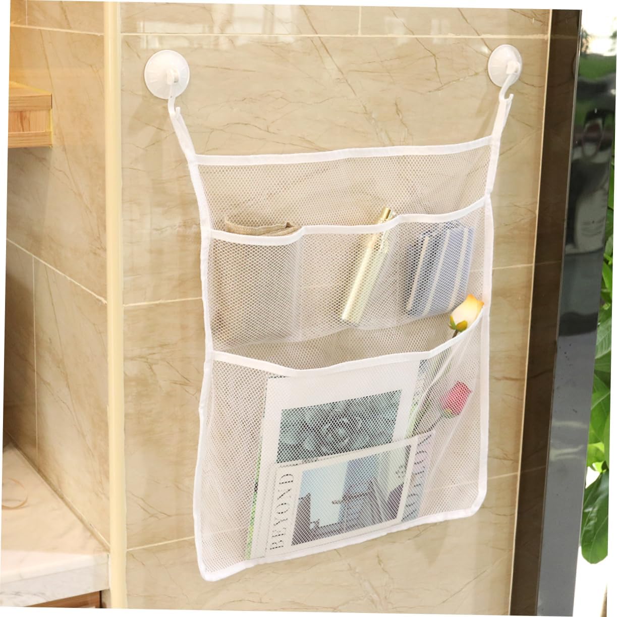 HOOTNEE Multifunctional Mesh Bath Toy Storage Bag with Strong Hooks and Drainage