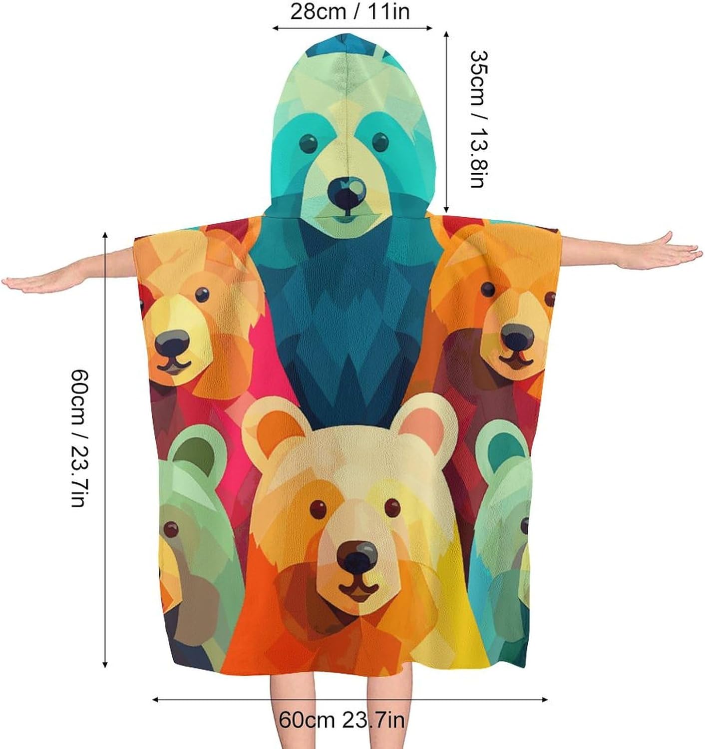 Colorful Bear Hooded Bath Towel for Kids