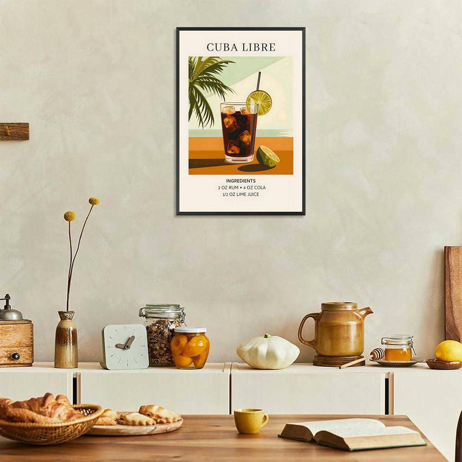 Cocktail Poster Colorful College Style Framed 12x16in