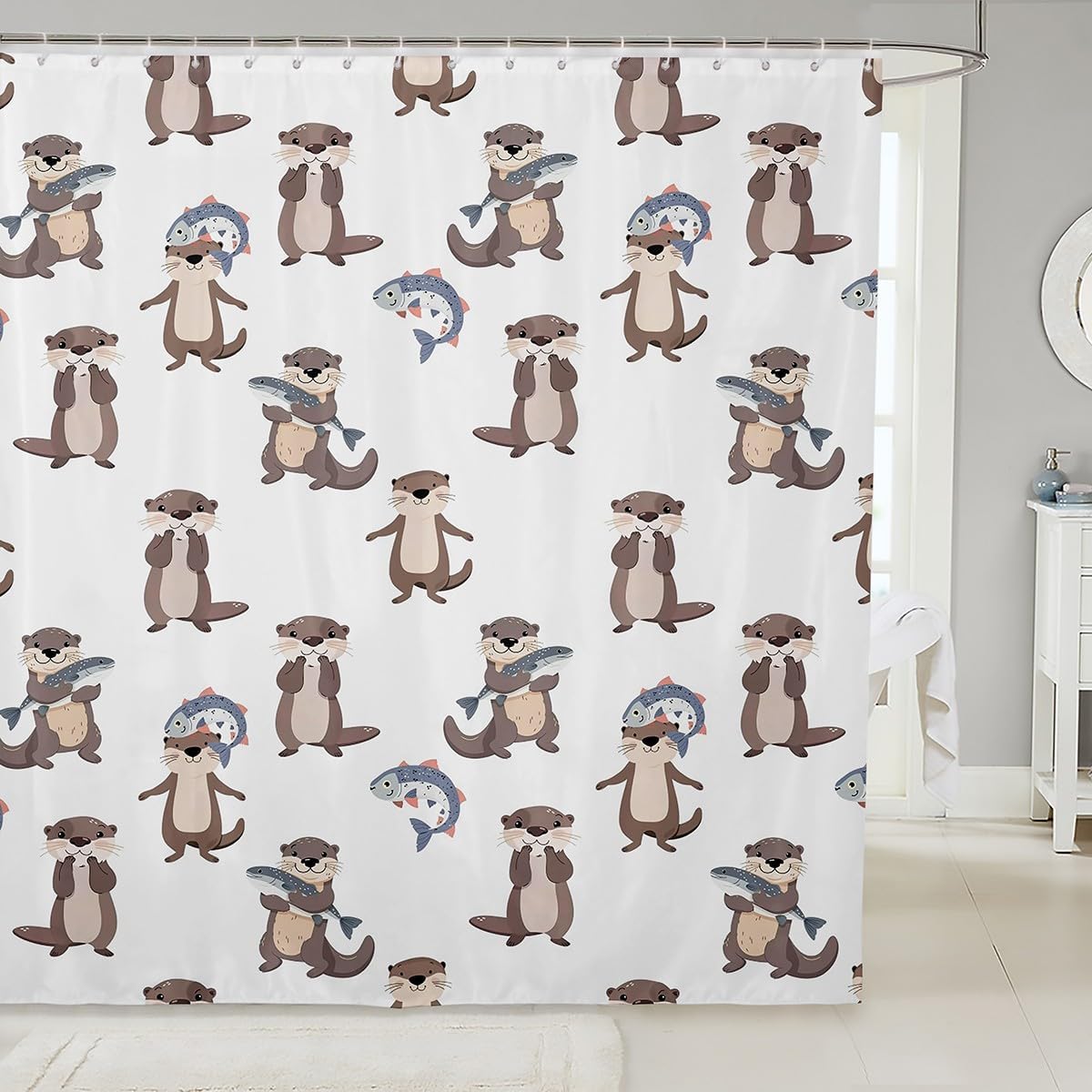 Feelyou Sea Otter Cartoon Shower Curtain Set for Kids