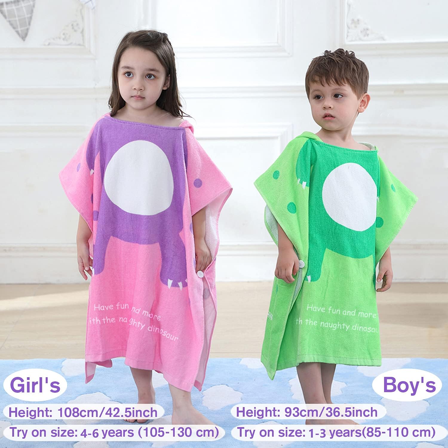 LOLANTA Kids Bath Towel with Hooded Dinosaur