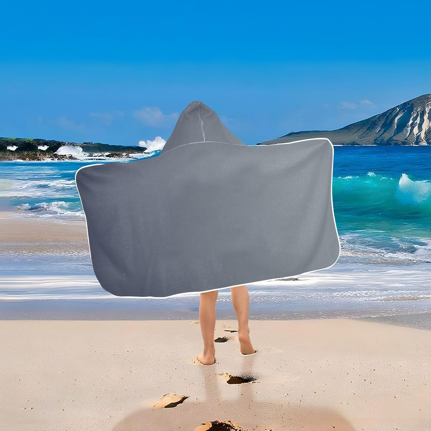 Blue Grey Gradient Kids Bath Towels with Hood