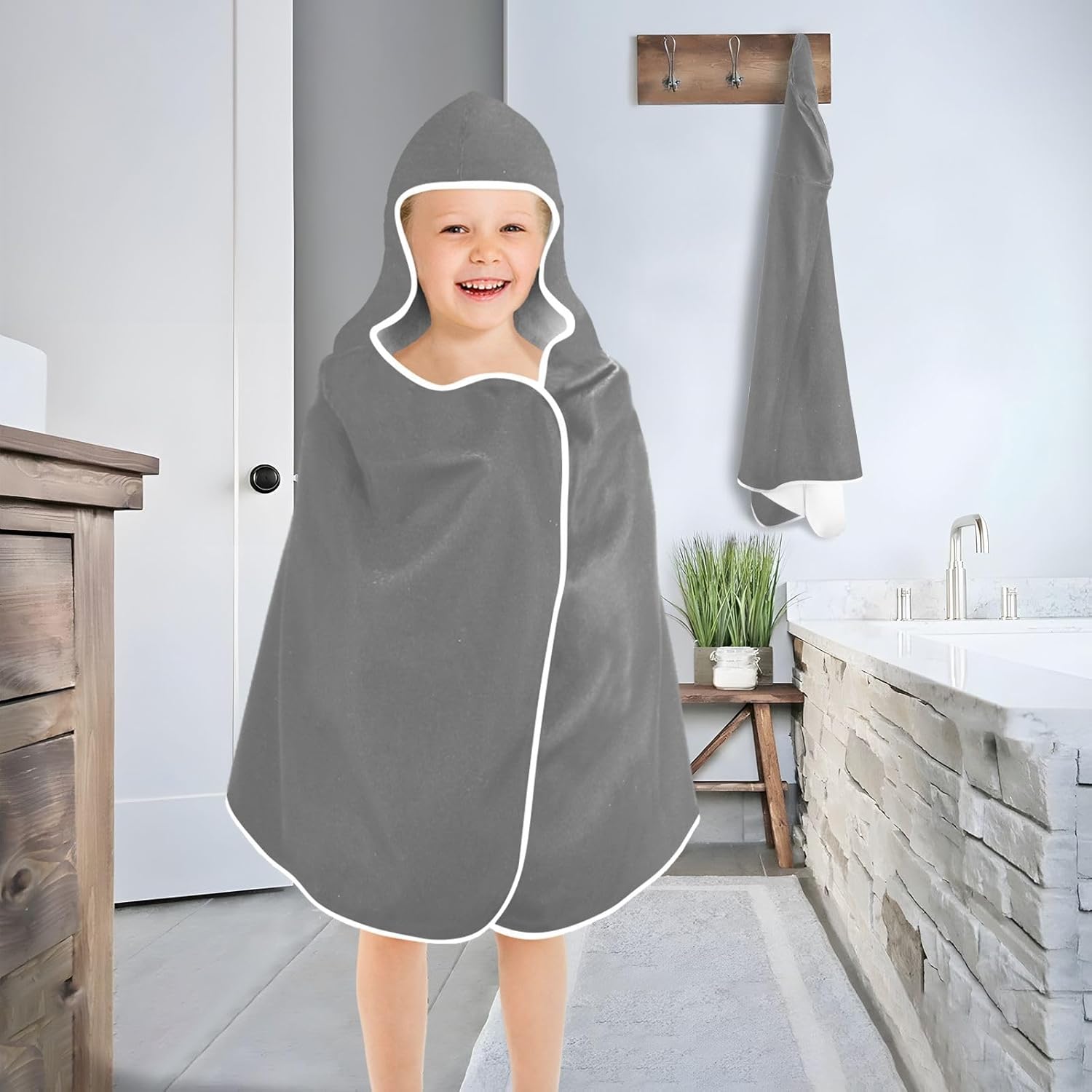GAIGEO Dim Gray Kids Bath Towels Quick Dry Swim Towel for Toddlers