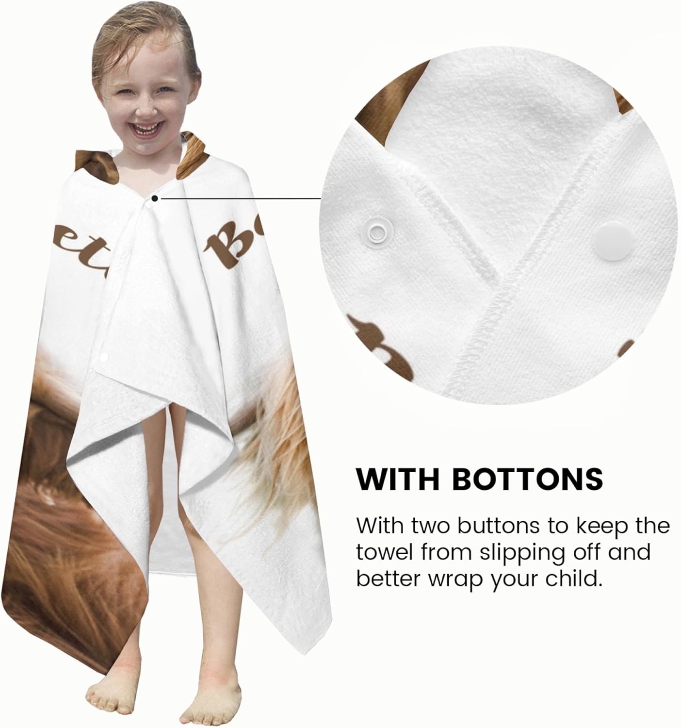 Personalized Highland Cow Hooded Kids Bath Towels with Name