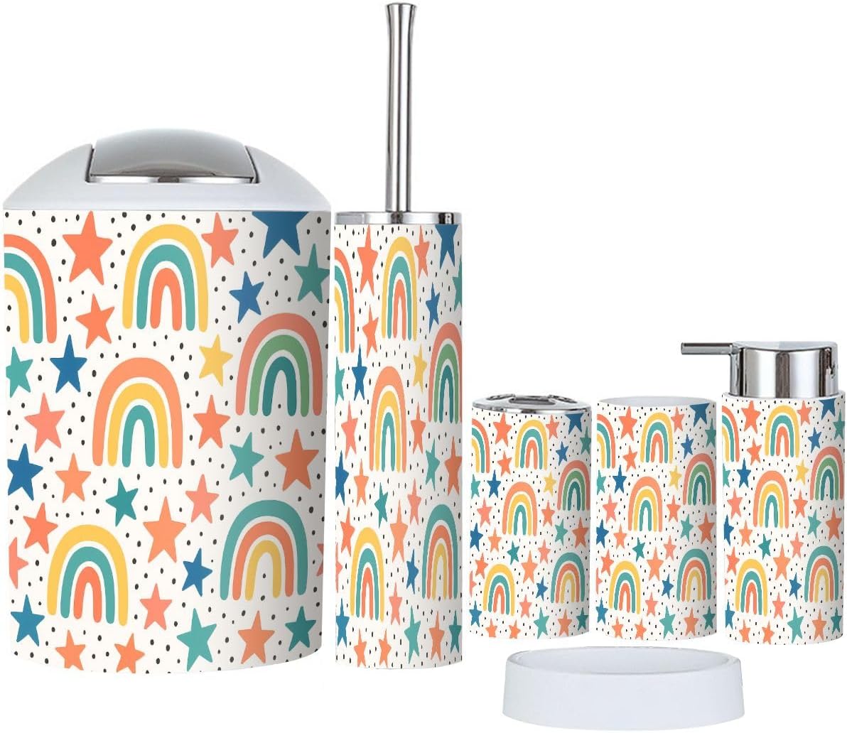 Boho Rainbow Stars Kids Bathroom Accessory Set 6 Piece