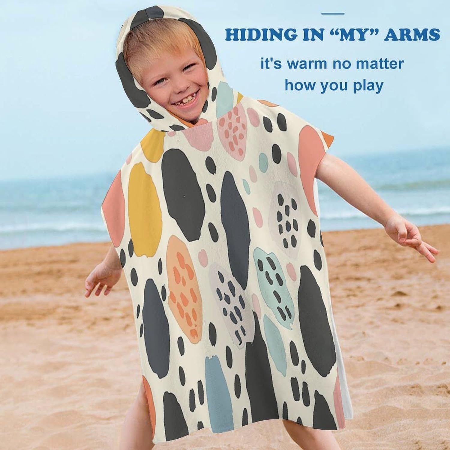 Kids Hooded Bath Towel with Dots and Circles