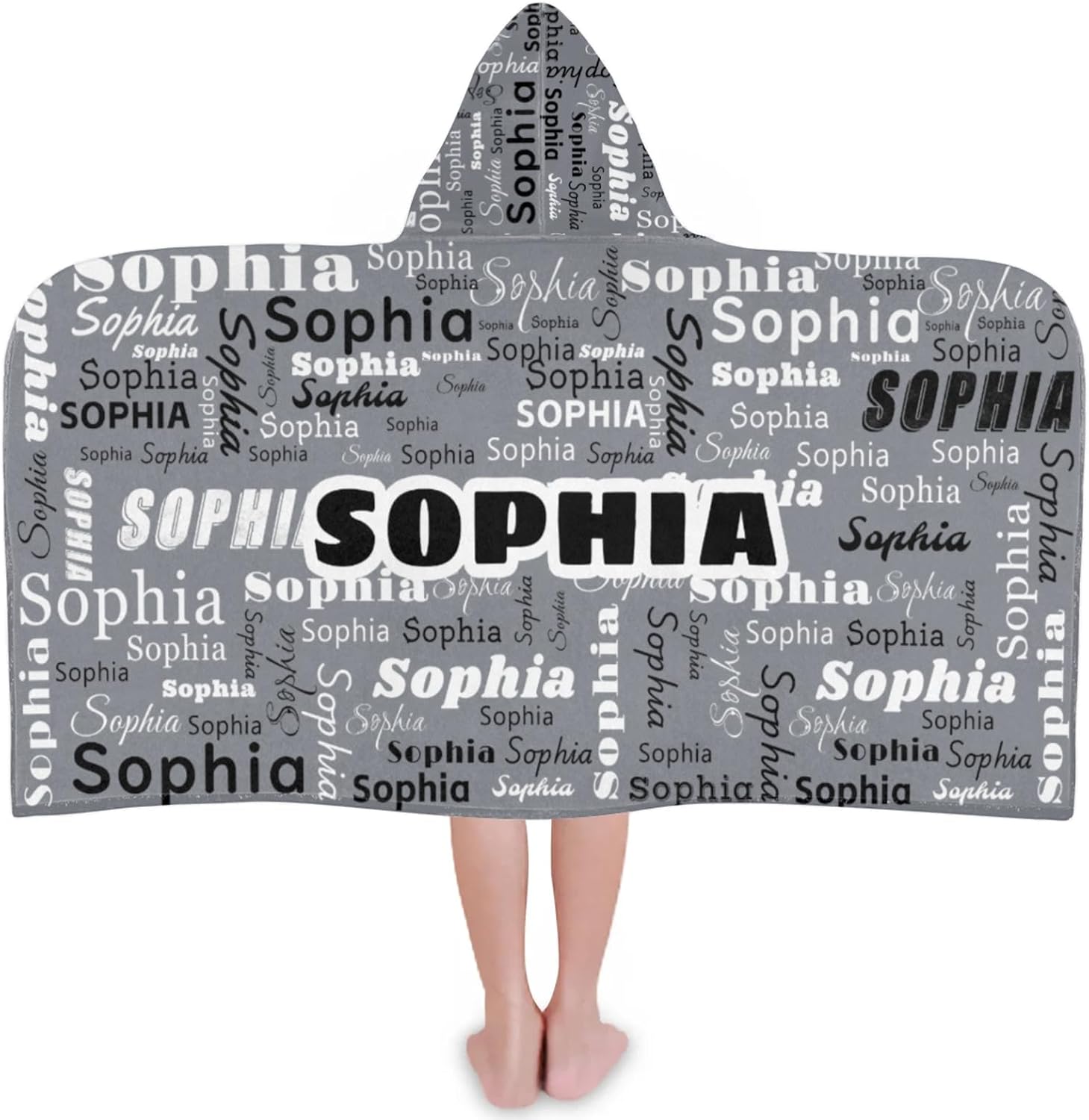 Personalized Kids Hooded Towel with Name Grey