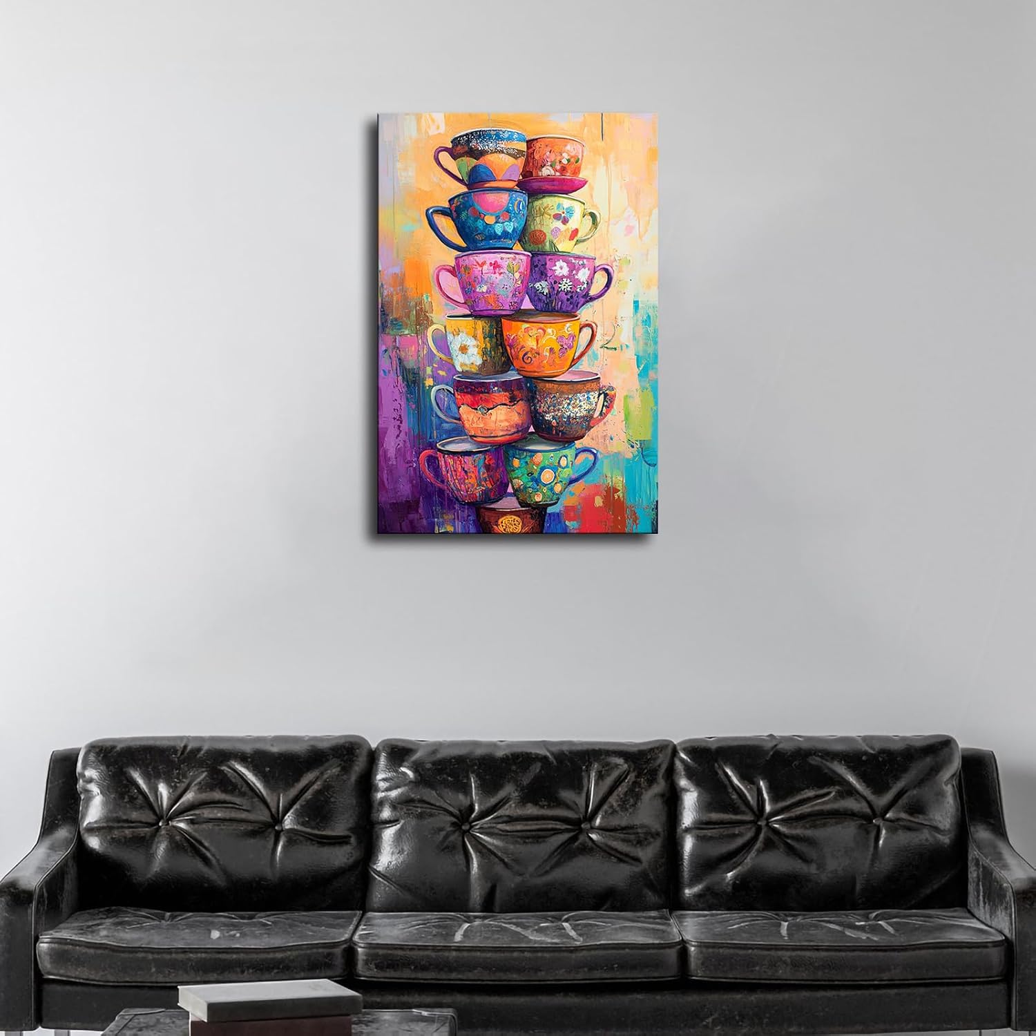 Colorful Coffee Cup Tower Stack Wall Art Poster