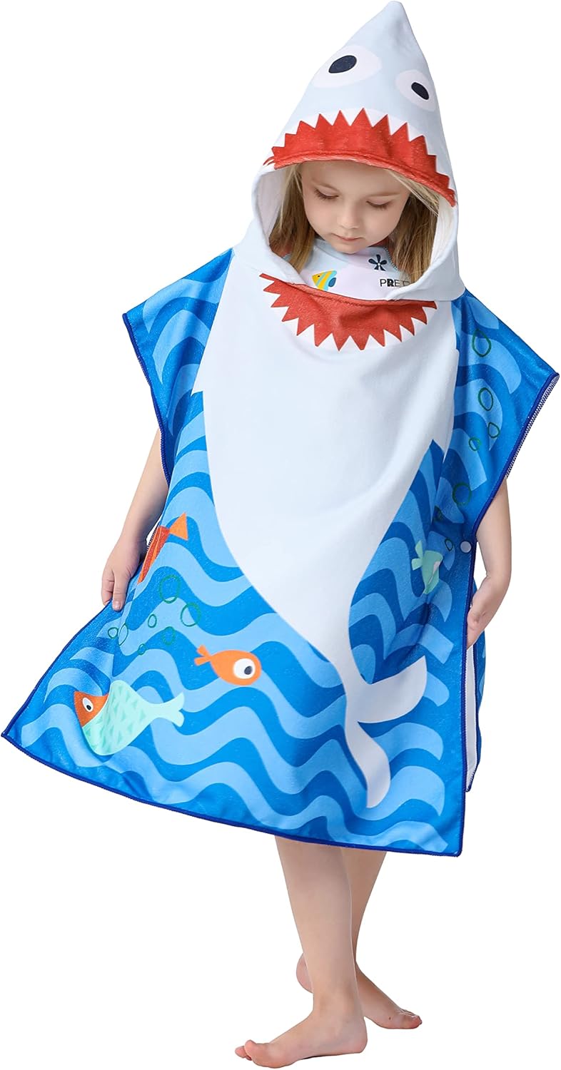 Toddler Bath Beach Towel Poncho with Hood and Snap