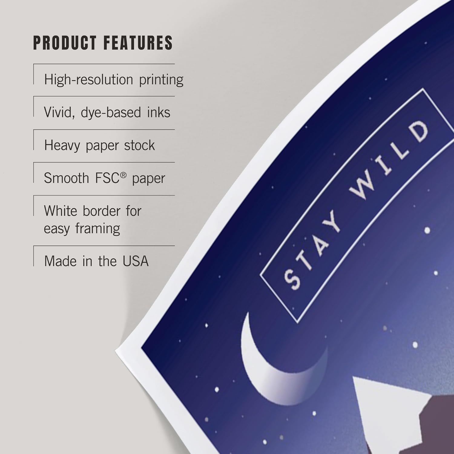 Lantern Press 8x12 Art Print Stay Wild Bear Mountain Night Sky Purple