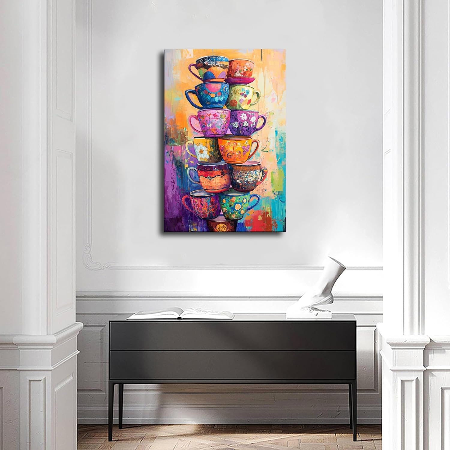 Colorful Coffee Cup Tower Stack Wall Art Poster