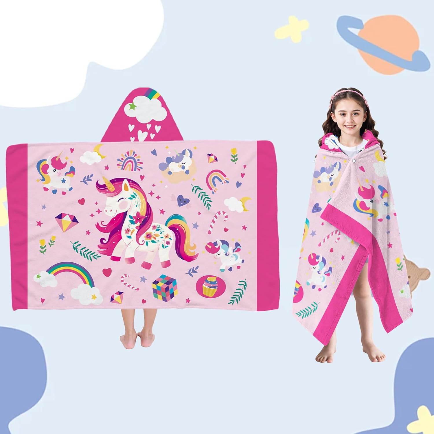 Kids Bath Towels with Hood for Girls and Boys