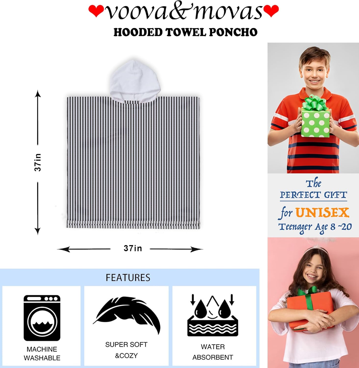 VOOVA MOVAS Hooded Beach Towel for Big Kids