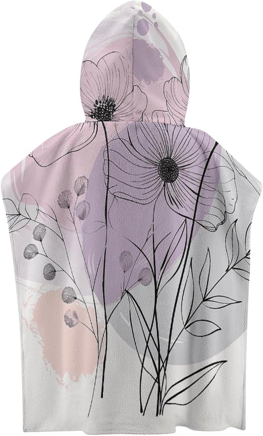 Kids Hooded Beach Towel with Hand Drawn Flowers Print