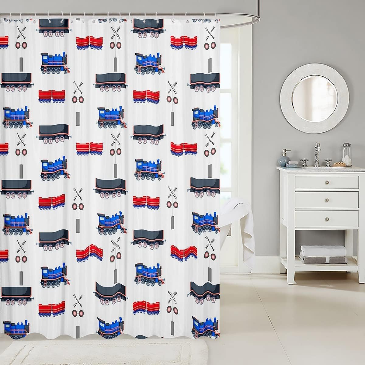Cartoon Train Bath Curtain for Boys Kids