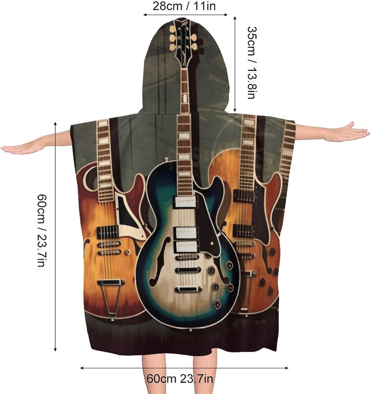 Kids Bath Towel with Guitar Print Hoodie