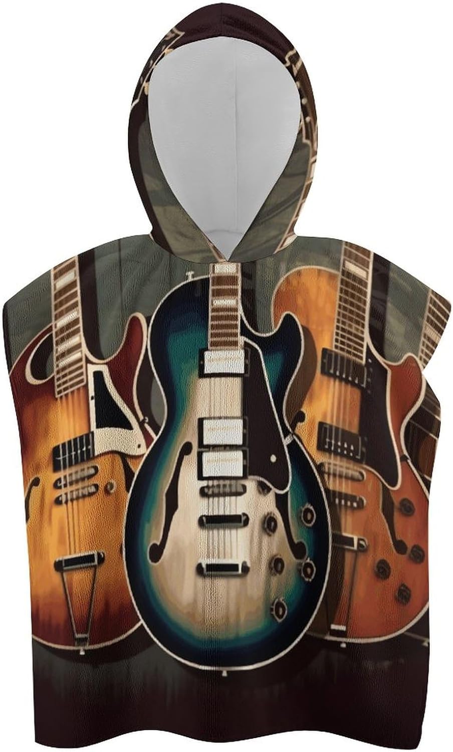 Kids Bath Towel with Guitar Print Hoodie