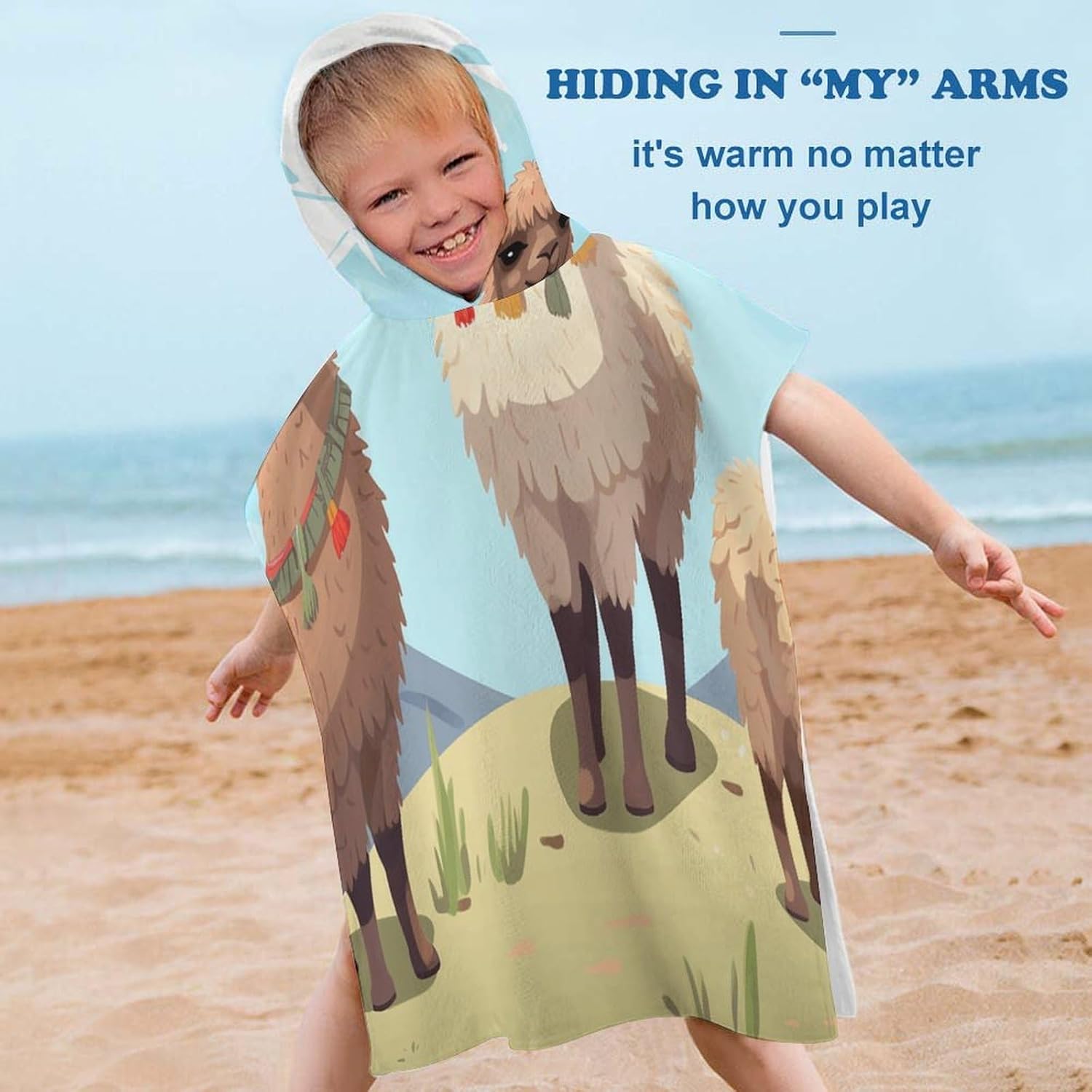 Kids Hooded Towel with Llama and Alpaca Print
