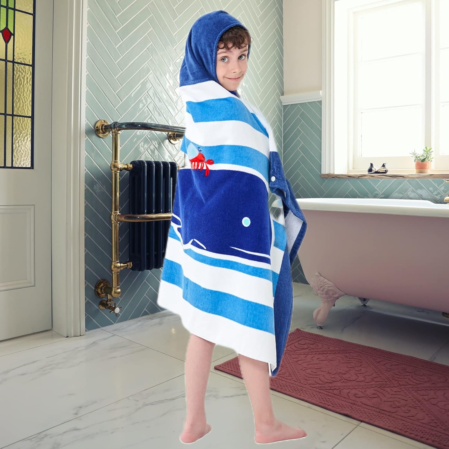 Bavilk Kids Hooded Bath Towel with Cartoon Animal Print