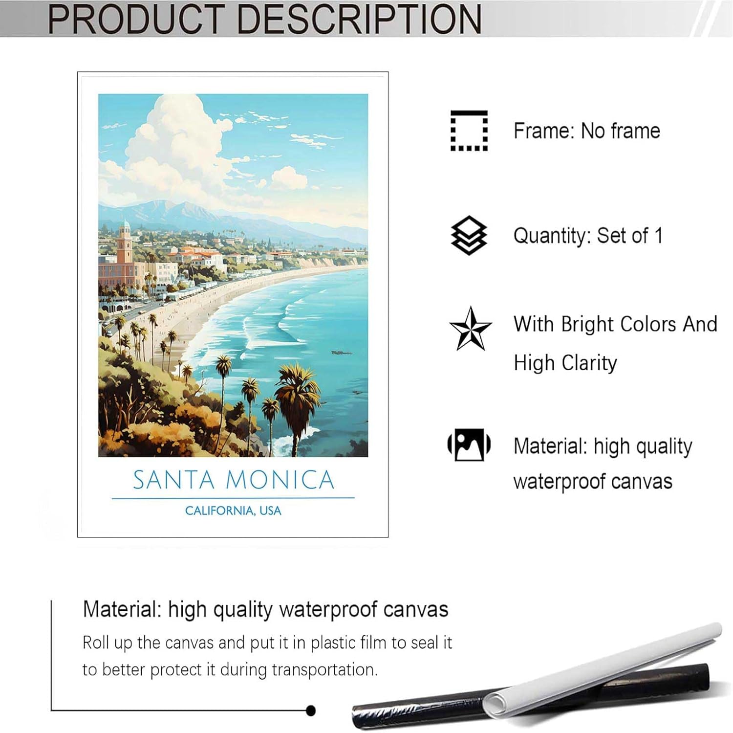 Santa Monica Coast Poster 24x36in Unframed