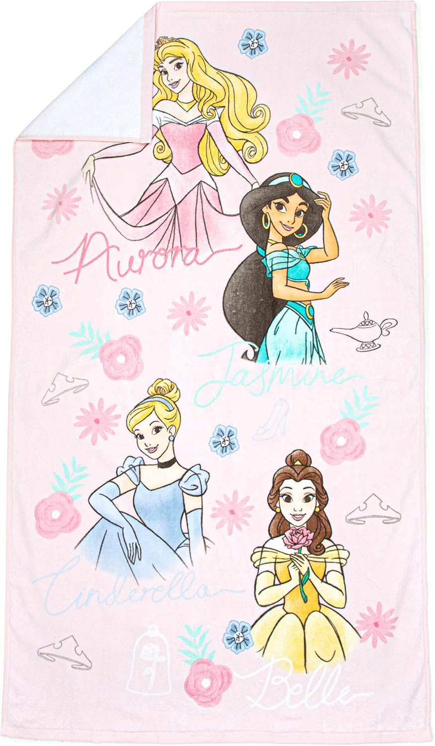 Jay Franco Disney Princess Bath Towel with Cinderella Belle Jasmine and Aurora