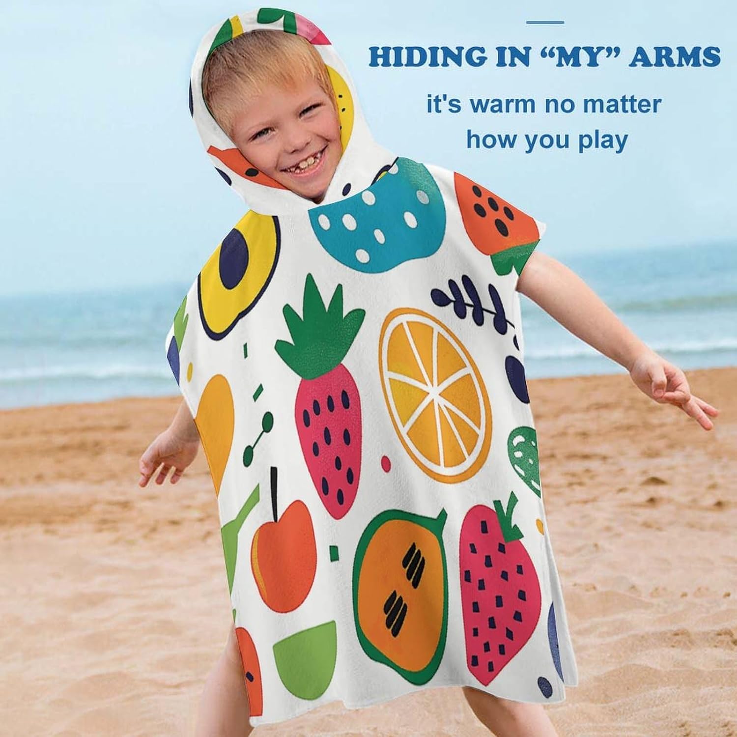 Kids Hooded Bath Towel with Fruit Print