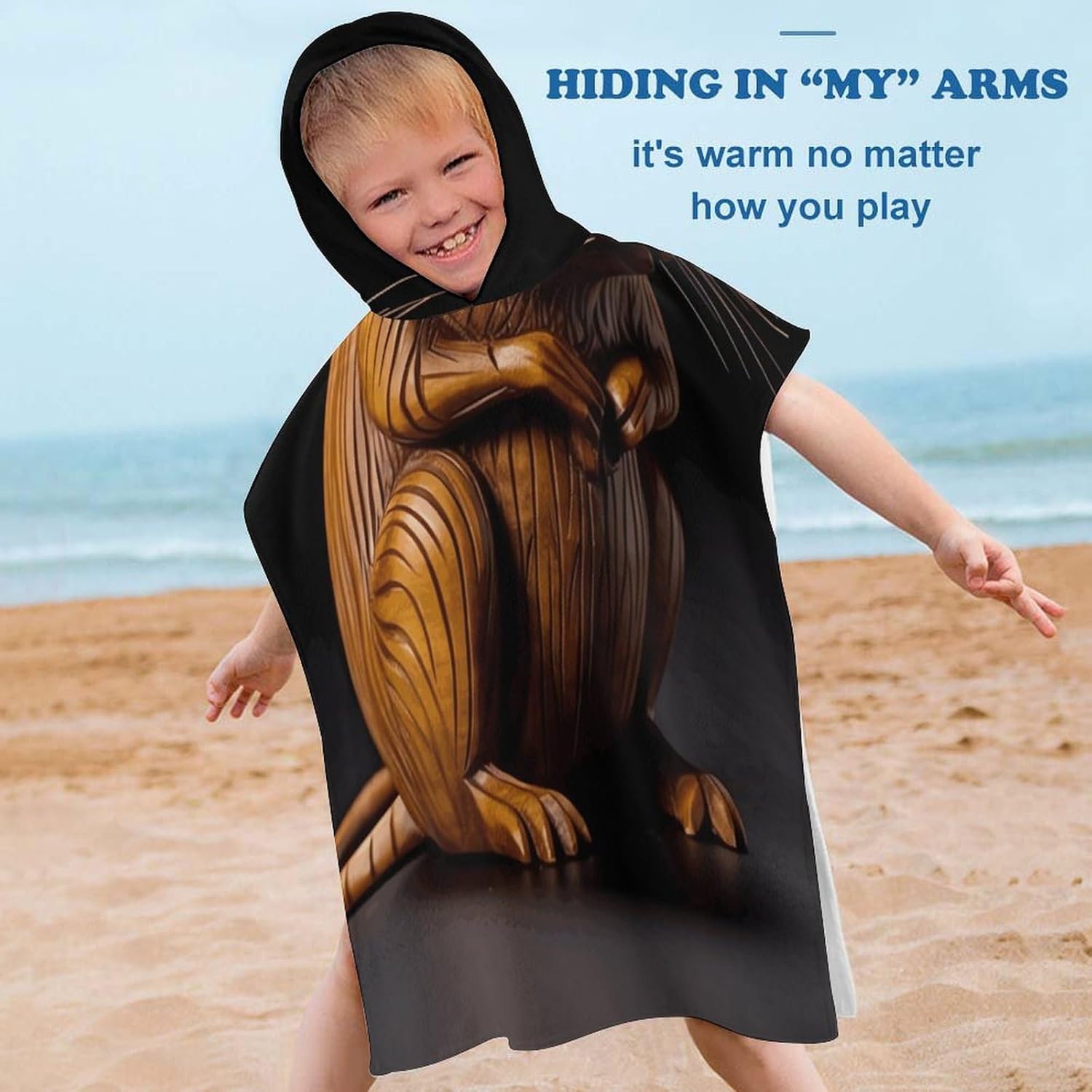 Wood Carving Mouse Kids Hooded Bath Towel