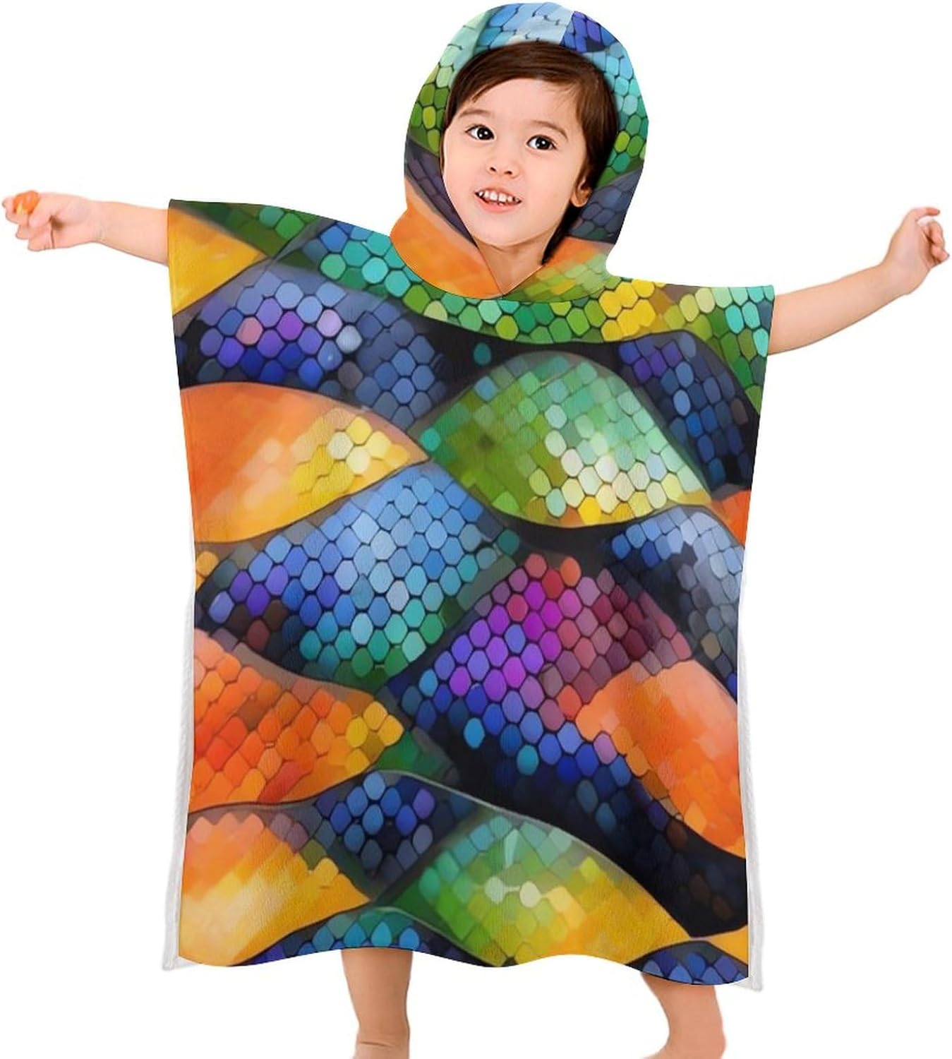Kids Bath Towel with Hood Rainbow Fish Design