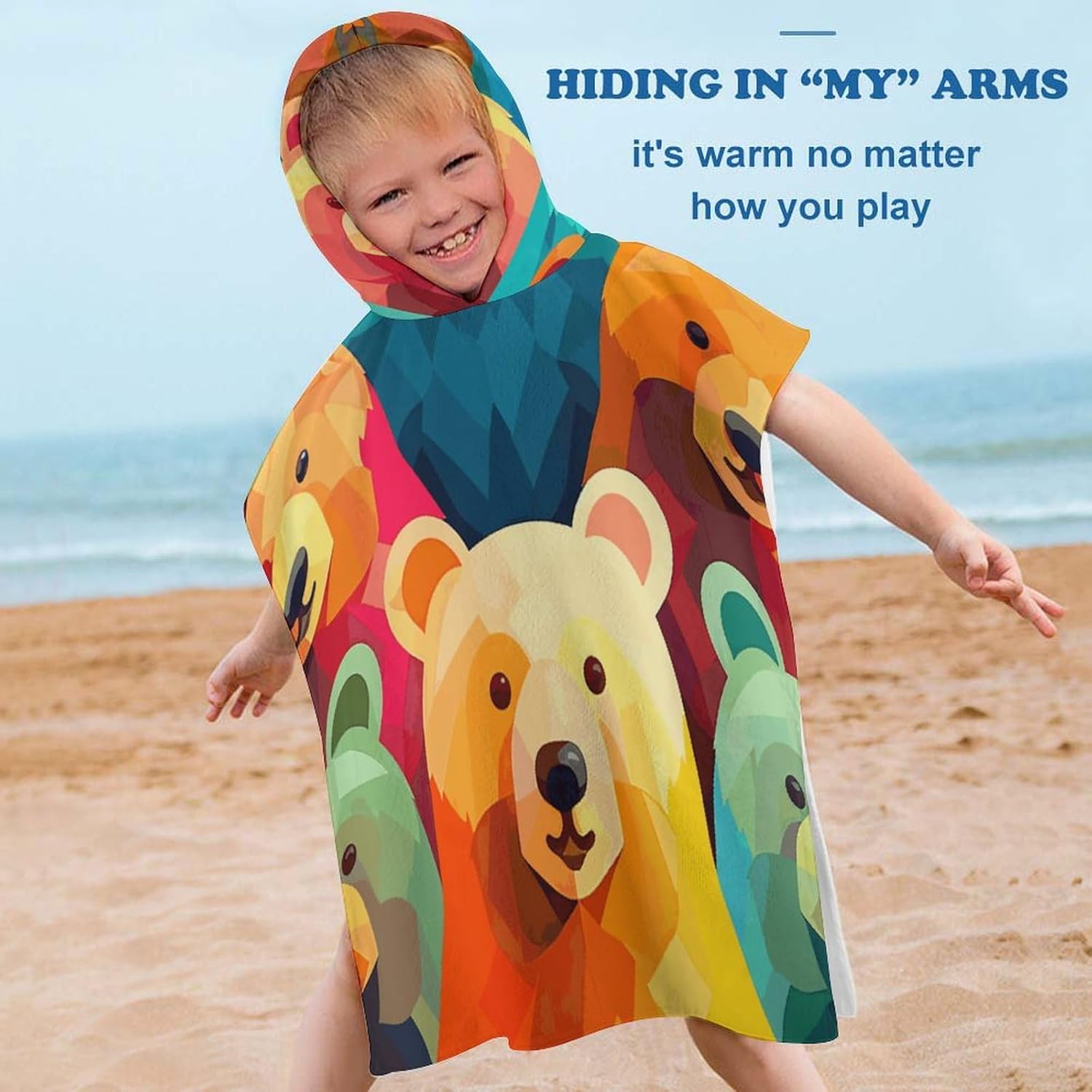 Colorful Bear Hooded Bath Towel for Kids