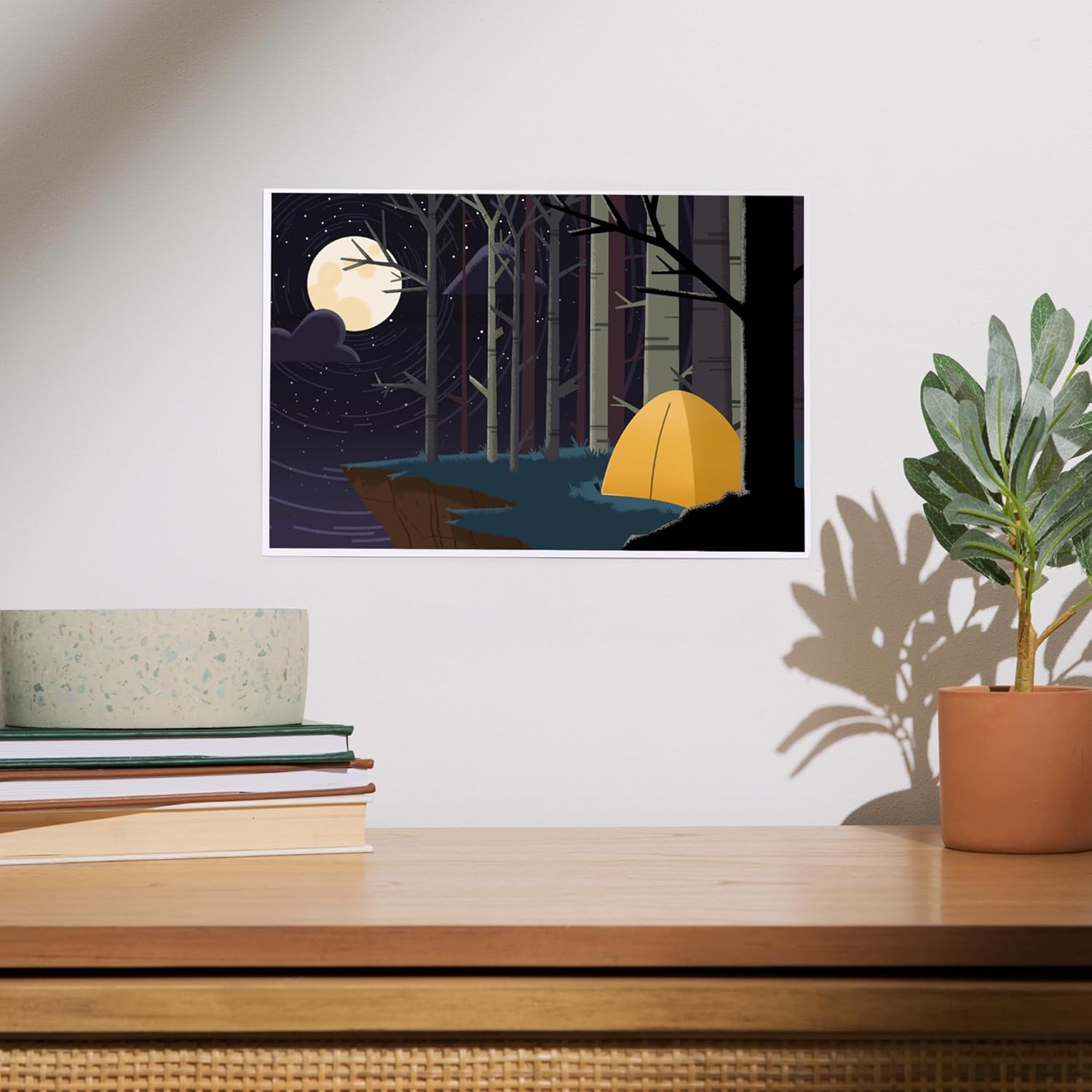 Lantern Press 8x12 Art Print Camping by Cliffside at Night