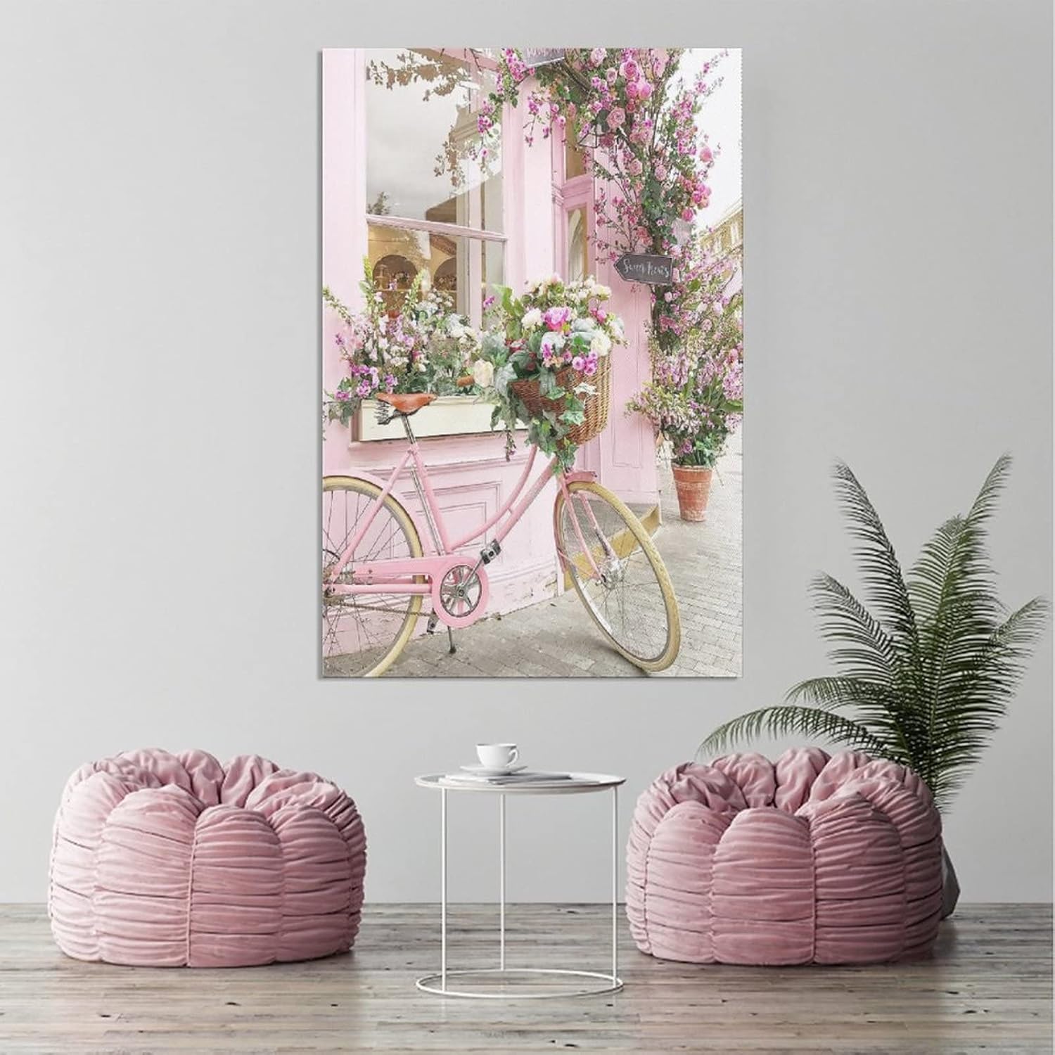 Paris Florist Romantic Pink Bike Wall Art Painting