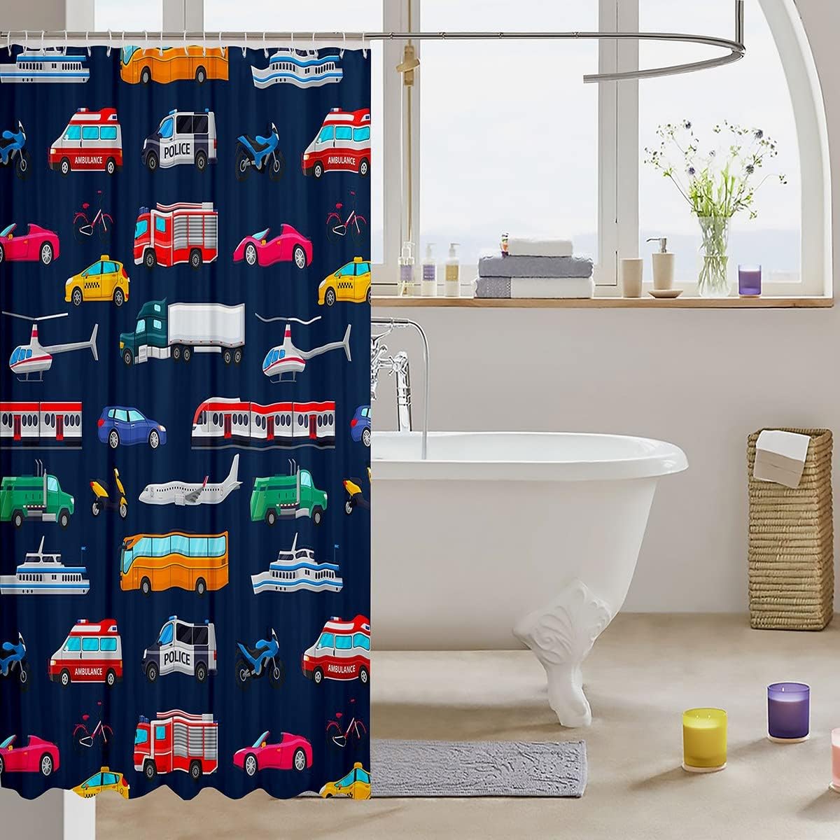 Boys Police Car Bath Curtain Set 72x72