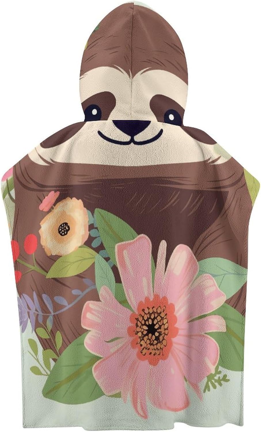 Kids Bath Towel with Sloth and Flowers Print
