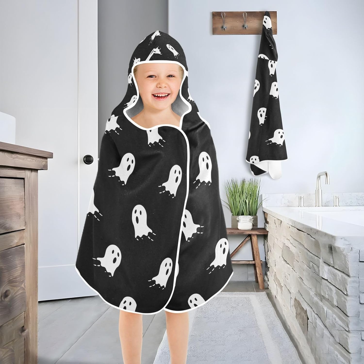 Halloween Ghost Kids Hooded Bath Towel for Boys Girls