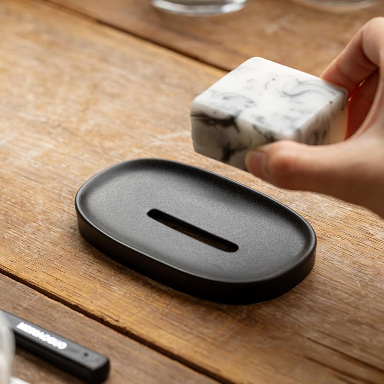 Ceramic Soap Dish with Drain and Easy Cleaning