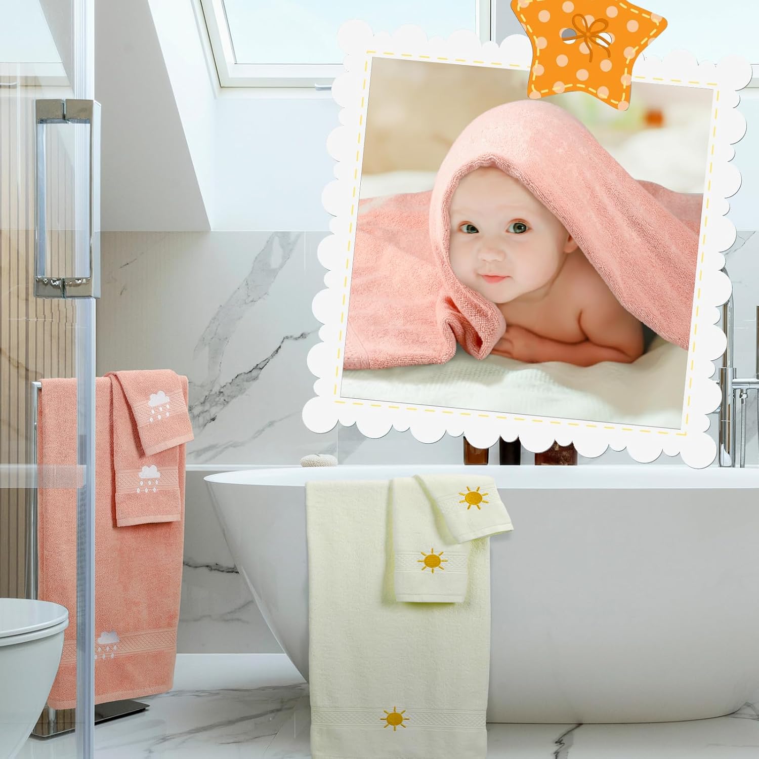 6 Pcs Kids Girls Bath Towel Set 100 Cotton Soft Embroidered