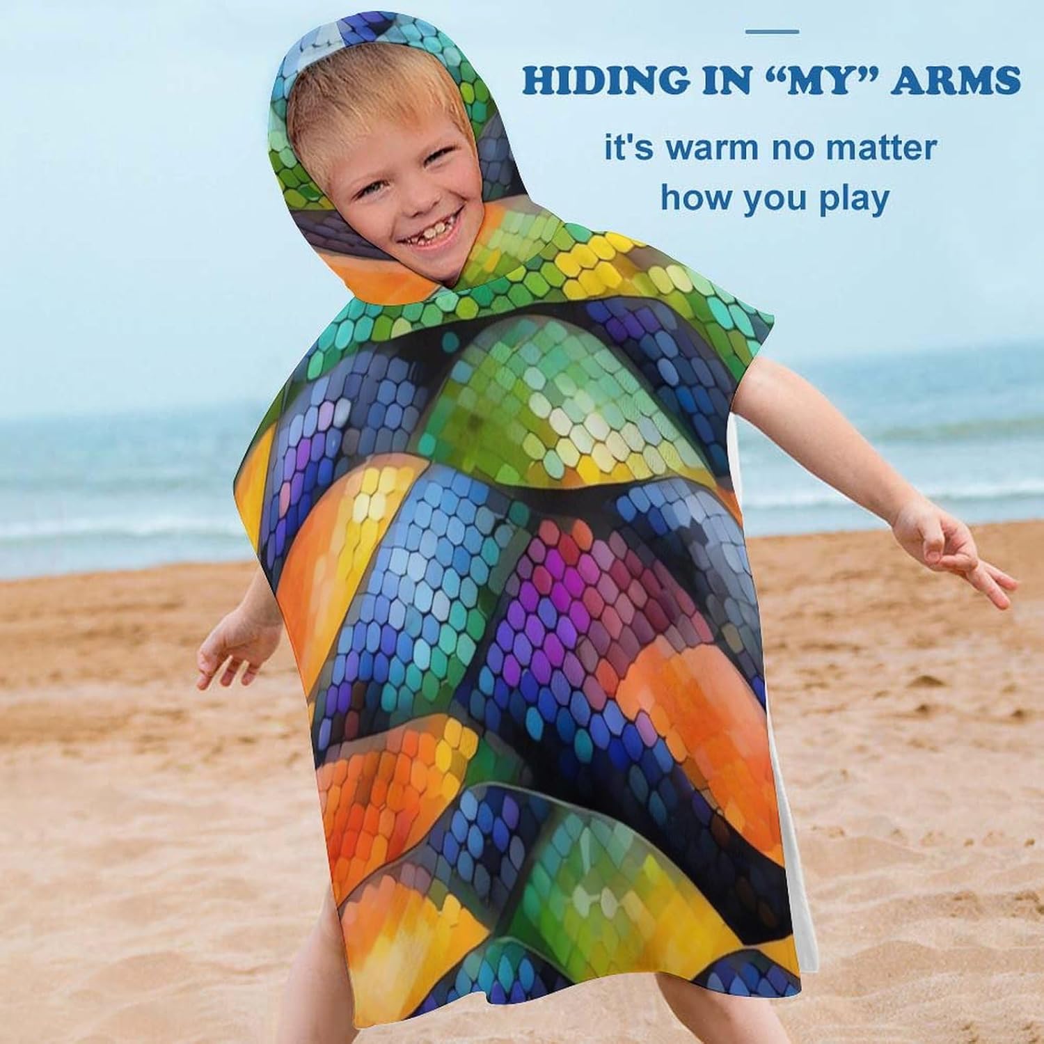 Kids Bath Towel with Hood Rainbow Fish Design