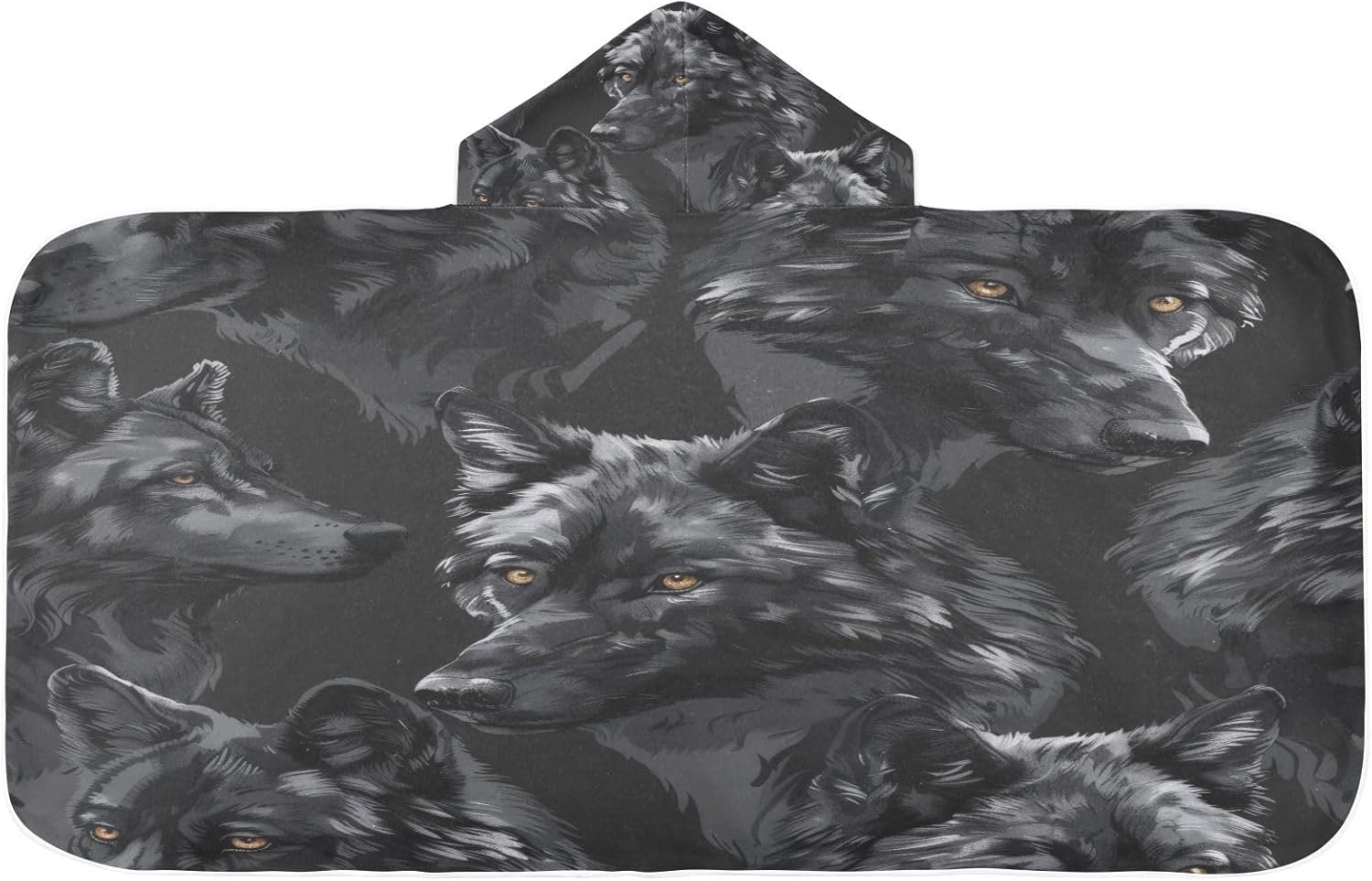 Wolves Head Black Hooded Towel for Kids