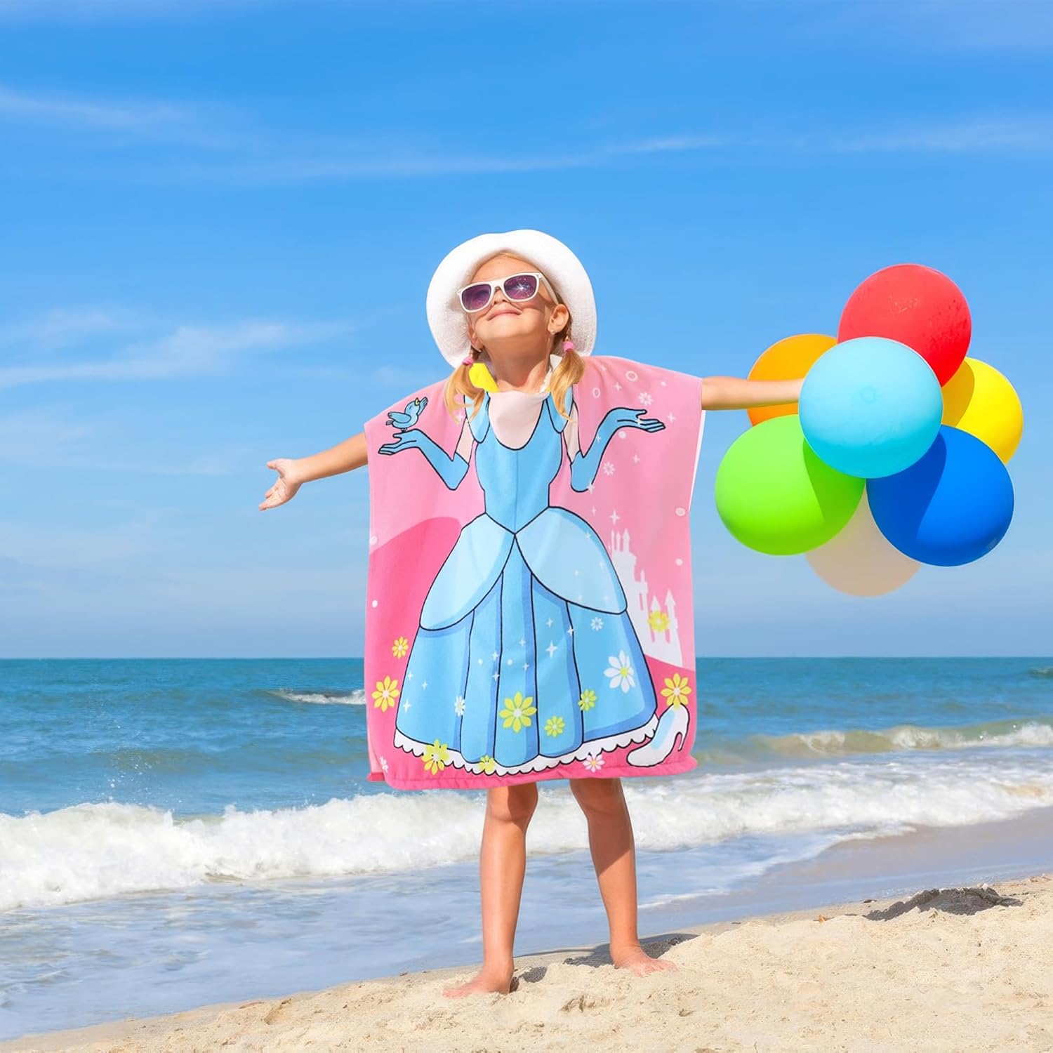Kids Hooded Beach Towel Princess Poncho for Girls 3-8 Years Old