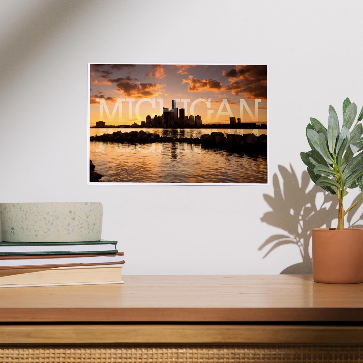 Lantern Press 8x12 Art Print Michigan Orange Sky and Skyline