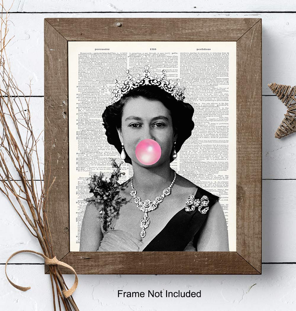 Queen Elizabeth Blowing Bubbles Funny Wall Art Print 8x10