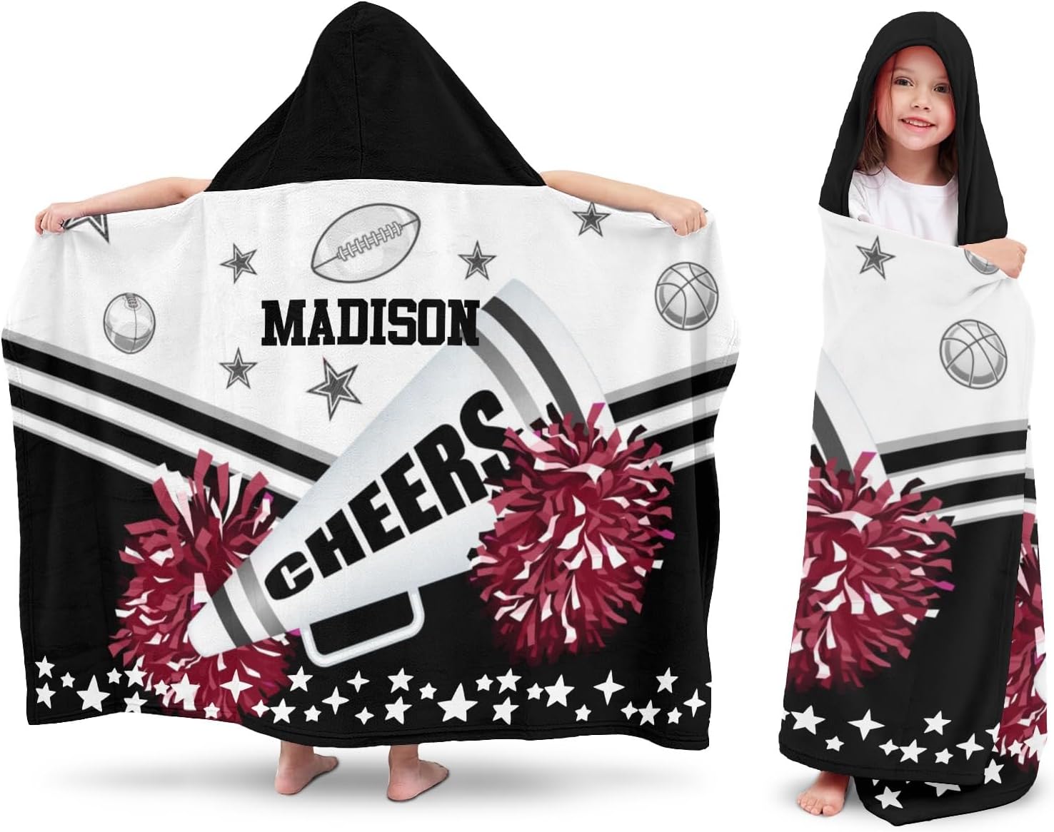 Personalized Kids Bath Towel with Hood and Cheer Quote Football Design