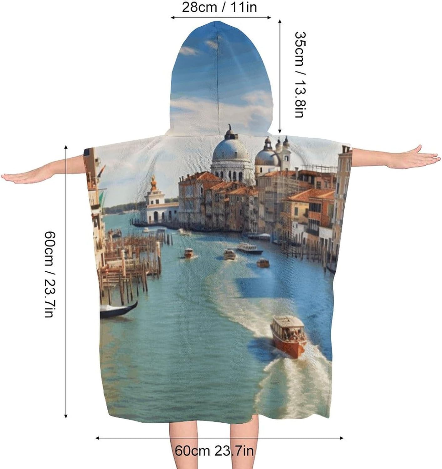 Kids Hooded Bath Towel with Grand Canal Italy Print