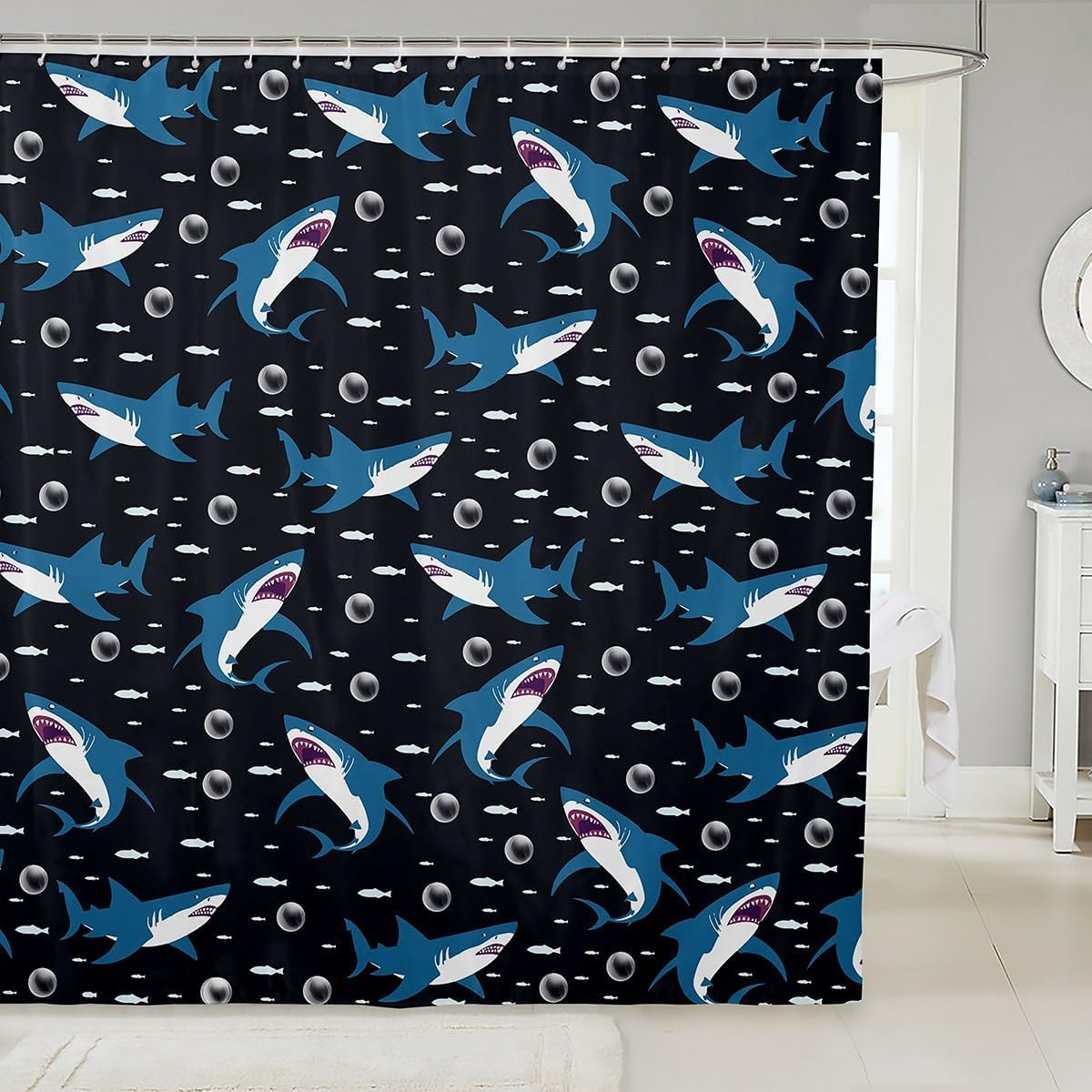 Feelyou Shark Bath Curtain Set for Kids 72x72