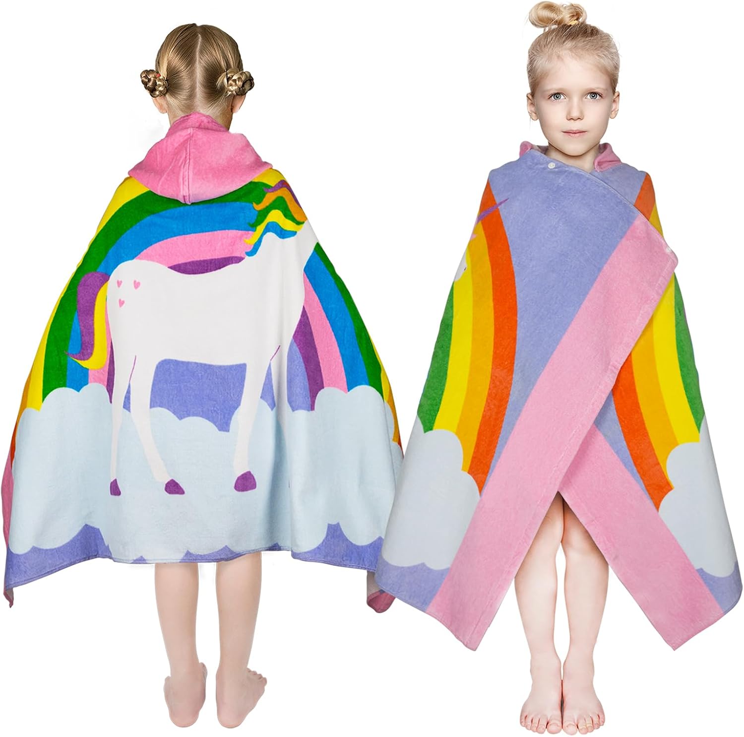Toddler Hooded Bath Towel - 30x50 Cotton Kids Towel with Snap Closure
