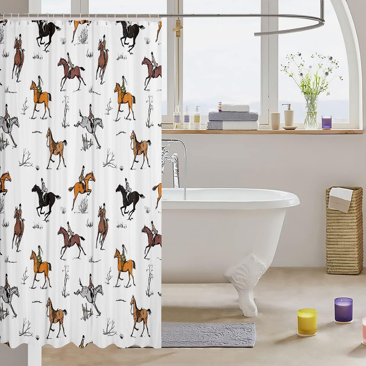 Erosebridal Racing Horse Waterproof Bath Curtain Set