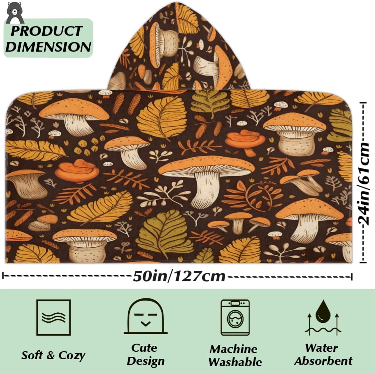 Pardick Kids Bath Towel with Hood and Mushroom Design