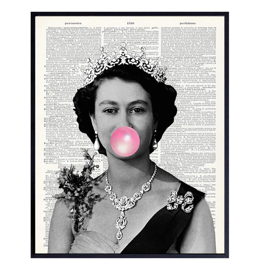 Queen Elizabeth Blowing Bubbles Funny Wall Art Print 8x10