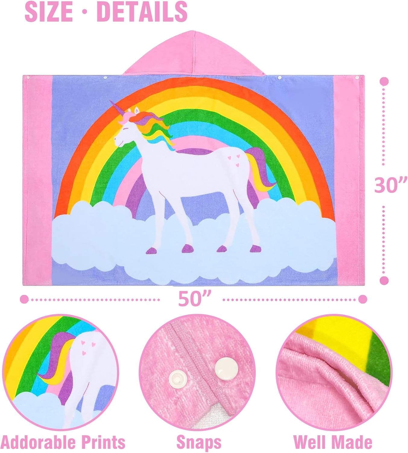 Kids Hooded Bath Towel - Soft Thick 100 Cotton